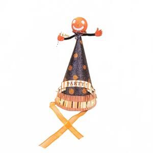 Retired Vintage Department 56 Glitterville Collection Party Hat, Retro Pumpkin